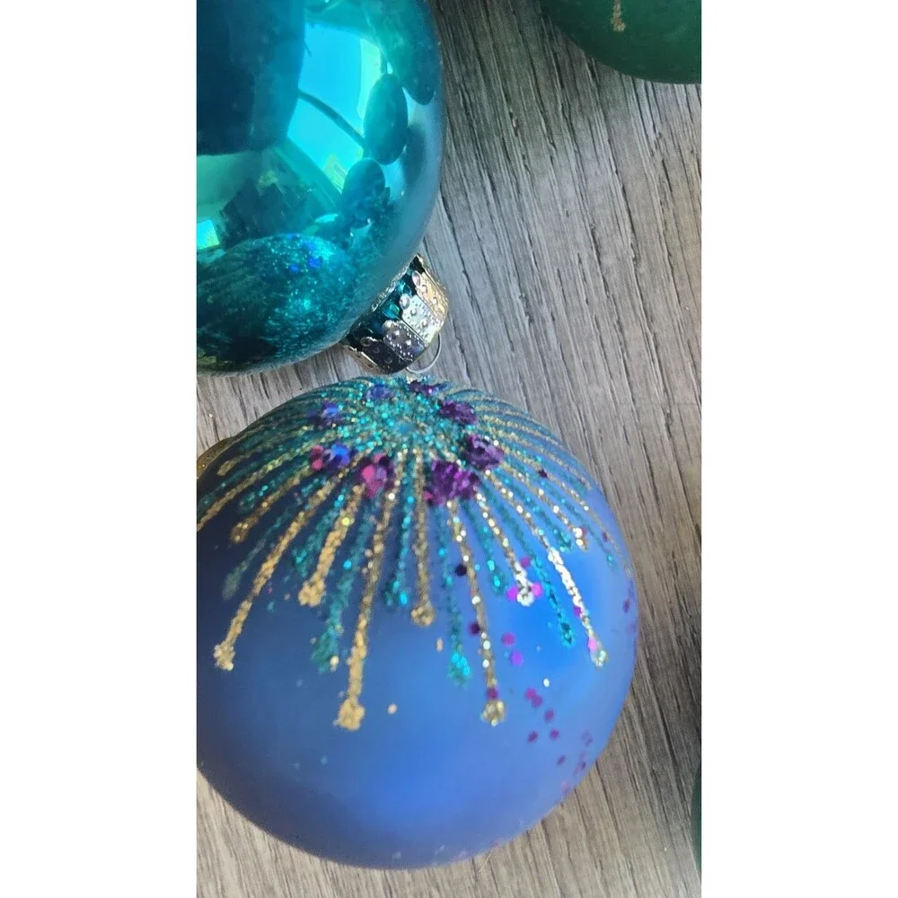 10pc Glass Christmas Ornaments Peacock Collection Robert Stanley